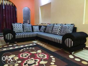 Black And Gray Couch And Throw Pillow Set