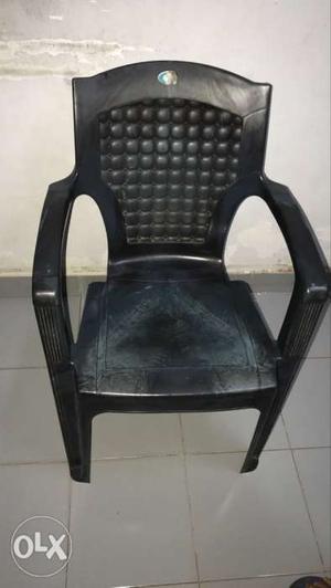Black Leather Padded Armchair With Brown Wooden Frame