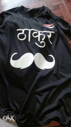 Black Sanskrit Script Text-print Crew-neck T-shirt