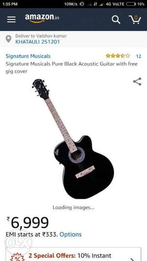 Black Signature Musicals Acoustic Guitar With Free Gig Cover