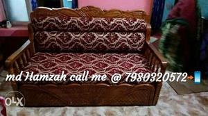 Brown Wooden Couch With Text Overlay