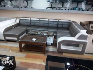Gray And White Leather Sectional Couch With Brown sofa