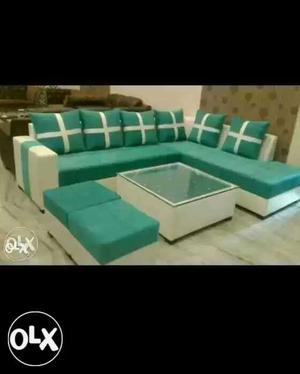 Green And White Sectional Couch Screenshot 5yars warranty