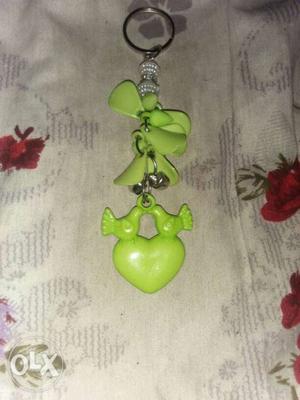 Green Plastic Heart And Birds Keychain