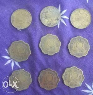 Old coins..20 paisa 3 nos. and 10 paisa 6 nos.