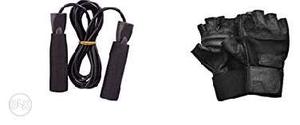 Pair Of Black Gloves And Skipping rope