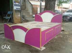 Pink And Brown Wooden Bed