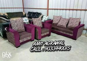 Purple-and-pink Floral Sofa Set