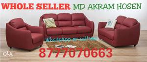 Red Leather Sofa Set With Throw Pillows