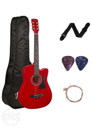 Red Single Cutaway Acoustic Guitar With Gig Bag, Strap And