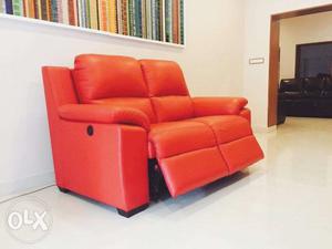 Red leather Italian Nappa 4 seater. (Recliner)