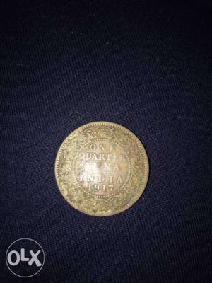 Round  Gold-colored 1 Indian Quarter Anna Coin