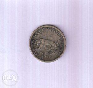 Round  Silver-colored Half Rupee Coin