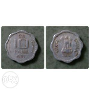  Silver-colored 10 Indian Paise Coin Collage