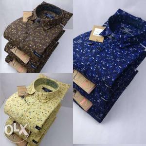 Three Brown, Yellow, And Blue Dress Shirts Collage