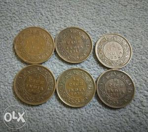 Total 6 coins of 1/2 pice king George V and