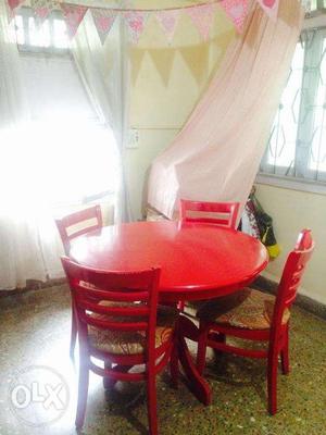 Trendy Red Dining Table + 4 Chairs