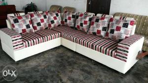 White And Red Stripe Sectional Couch