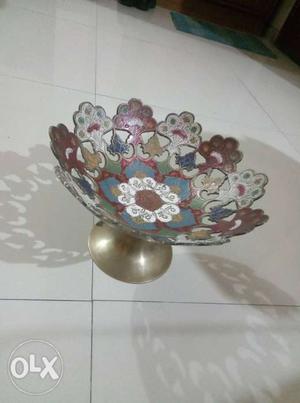 White, Green, And Red Floral Ceramic Bowl