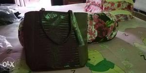 Black And Green Leather Tote Bag