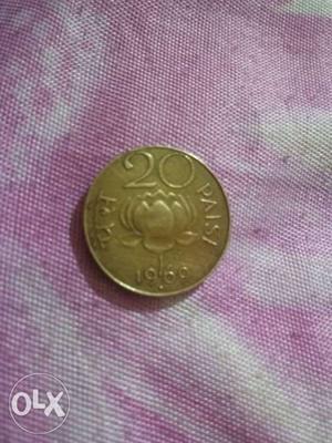 Gold colour coin 20paisa for rs )