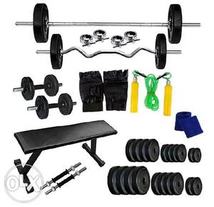 Home Mini Gym Kit. with 1. Bench, 2. Rodes, 3.