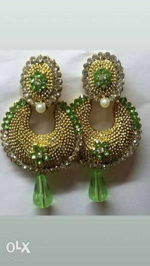 Long traditional green earrings and green ring.used only