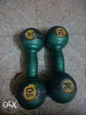 Pair Of Blue-and-yellow Fixed Weight Dumbbells
