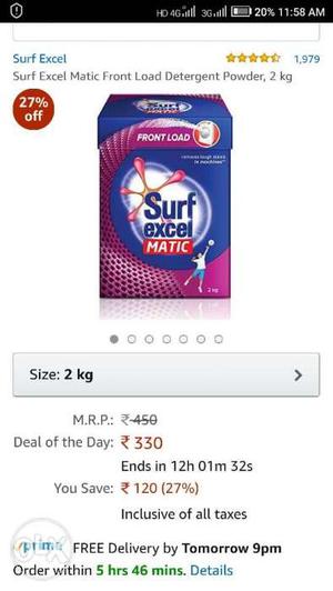 Surf excel front load 2 kg on amazon its Rs 330