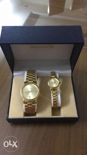 Timax Sonata couple wrist watch set 22ct gold