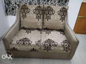 Beige And Black Floral 2-seat Sofa