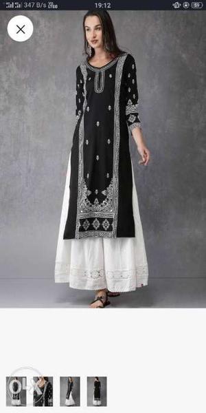 Black and white new polyester kurti...from anouk