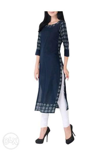 Blue straight cotton kurta Length-42 fabric-