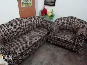 Brown And White Fabric Sofa Set