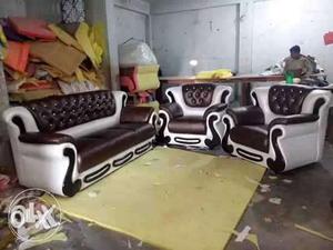 Brown And White Leather 3-piece Living Room Set new brand