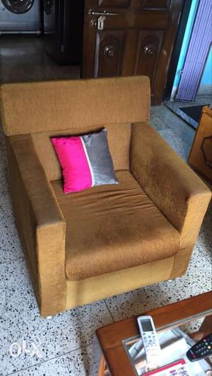 Brown Fabric Sofa Chair With Ottoman