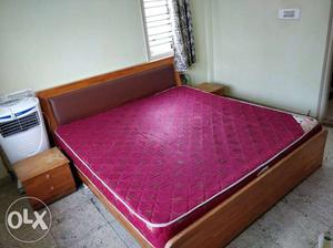King Size bed with side tables, Duroflex mattress.