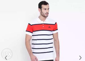 Men's Red And White Striped Polo Shirt