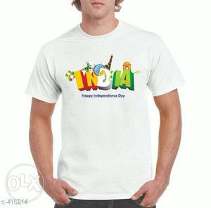 Men's White India-printed Crew-neck T-shirt