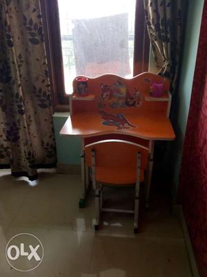Orange And White Wooden Desk With Chair Set