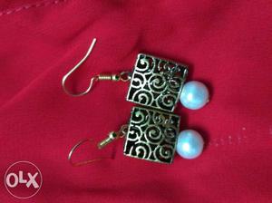 Pair Of Silver-colored Pendant Hook Earrings