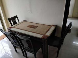Rectangular Brown Marble top wooden table With 4 Chairs