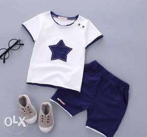 White And Blue Star Print Shirt And Pants