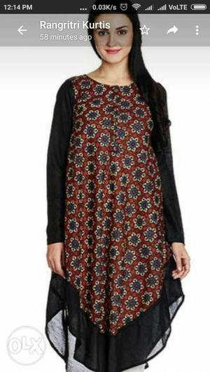 Women's Black And Red Floral Long Sleeve Dress