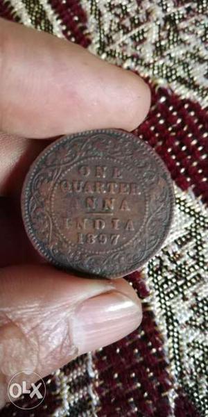 Antique coin: one quarter anna 