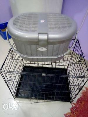 Pet cage and basket.