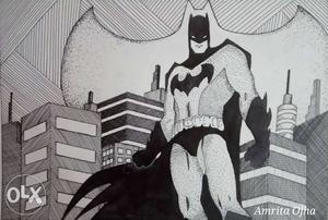 Self made graphics of bat man via ink. Good