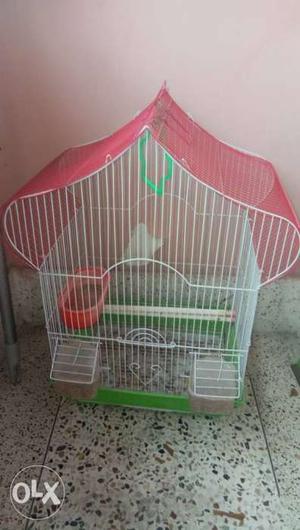 White And Green Wire Bird Cage
