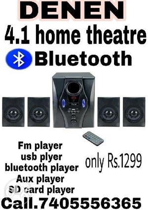 Black 4.1 Home Theater Bluetooth Speaker With Text Overlay