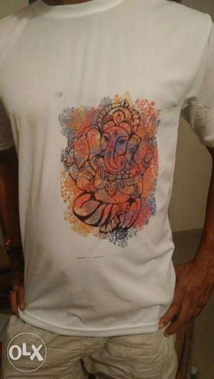 Men's White And Red Crew-neck T-shirt